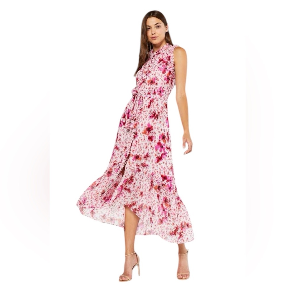 MISA Los Angeles Aurelie Pink Gardenia High Low Midi Chiffron Dress Size Small